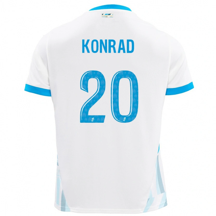 Danxen Mænd Konrad De La Fuente #20 Hvid Himmelblå Hjemmebane Spillertrøjer 2024/25 Trøje T-Shirt