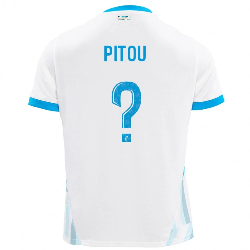Danxen Mænd Jonathan Pitou #0 Hvid Himmelblå Hjemmebane Spillertrøjer 2024/25 Trøje T-Shirt
