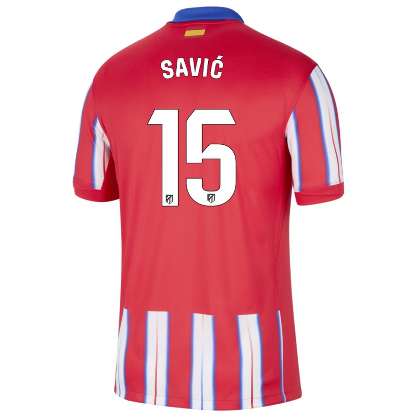 Danxen Mænd Stefan Savic #15 Rød Hvid Blå Hjemmebane Spillertrøjer 2024/25 Trøje T-Shirt