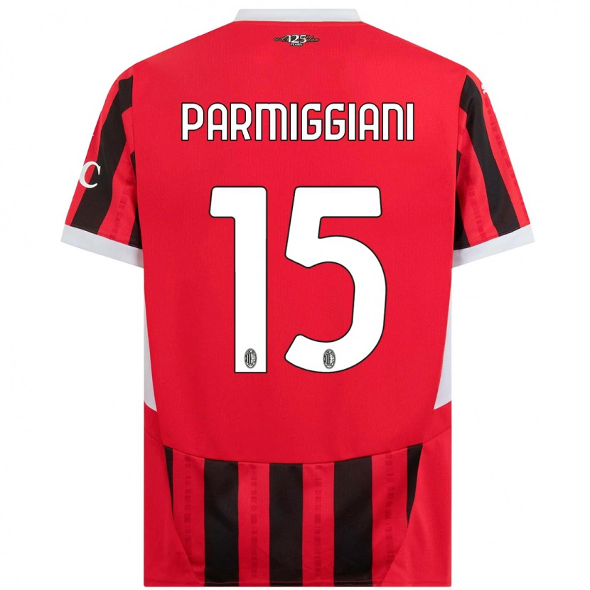 Danxen Mænd Pietro Parmiggiani #15 Rød Sort Hjemmebane Spillertrøjer 2024/25 Trøje T-Shirt