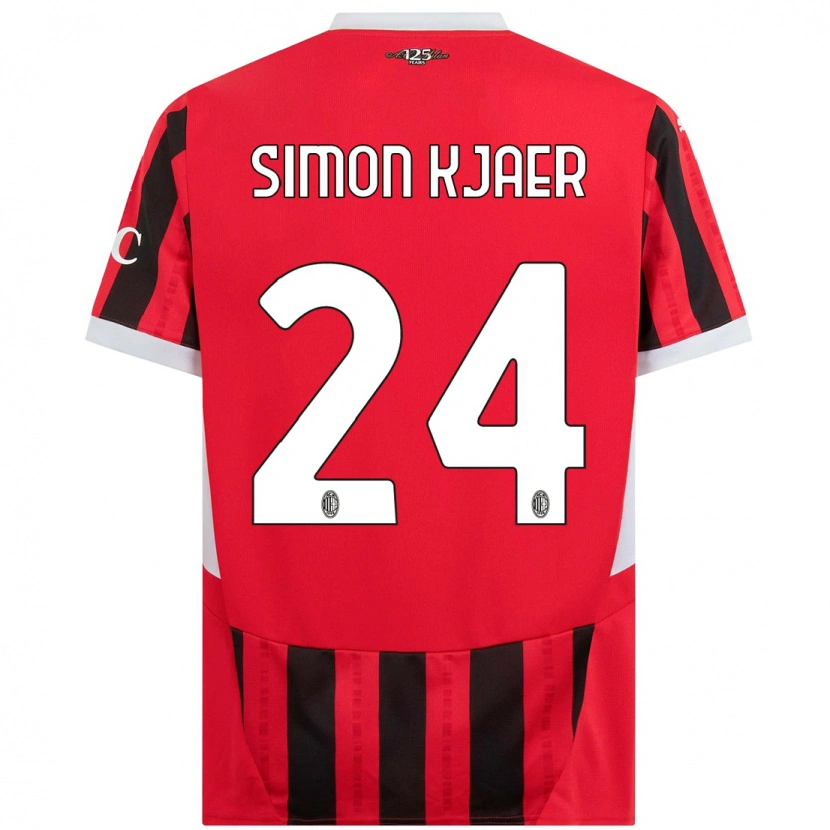 Danxen Mænd Simon Kjaer #24 Rød Sort Hjemmebane Spillertrøjer 2024/25 Trøje T-Shirt