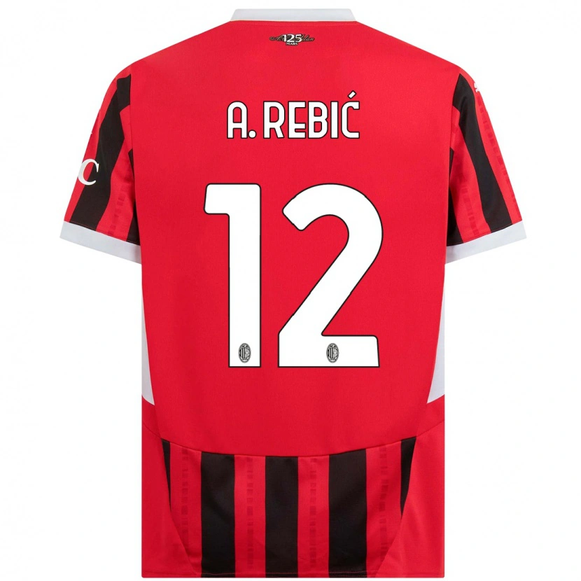 Danxen Mænd Ante Rebic #12 Rød Sort Hjemmebane Spillertrøjer 2024/25 Trøje T-Shirt