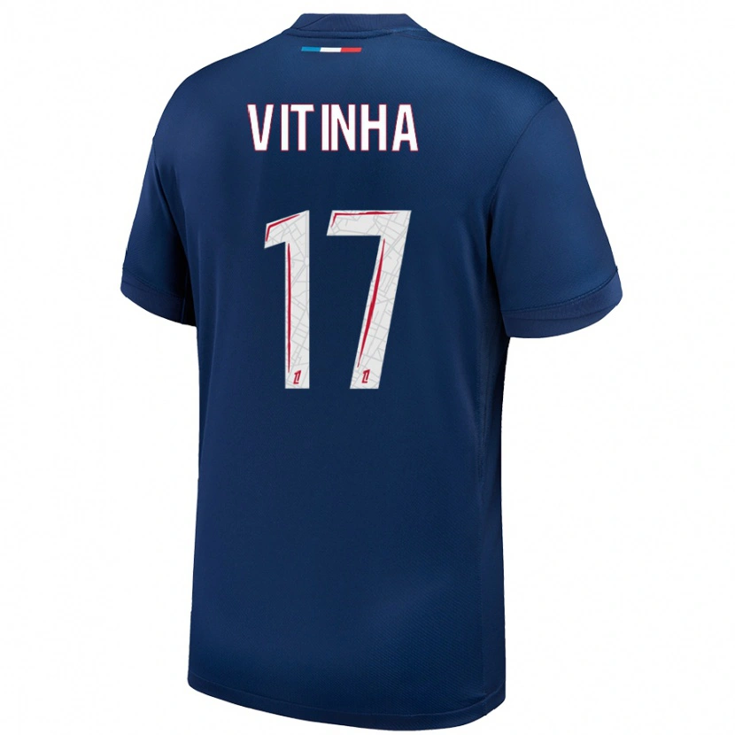 Danxen Mænd Vitinha #17 Marineblå Hvid Hjemmebane Spillertrøjer 2024/25 Trøje T-Shirt