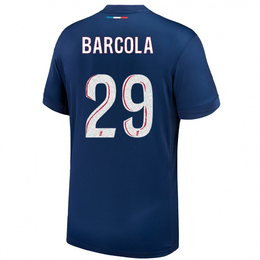 Danxen Mænd Bradley Barcola #29 Marineblå Hvid Hjemmebane Spillertrøjer 2024/25 Trøje T-Shirt