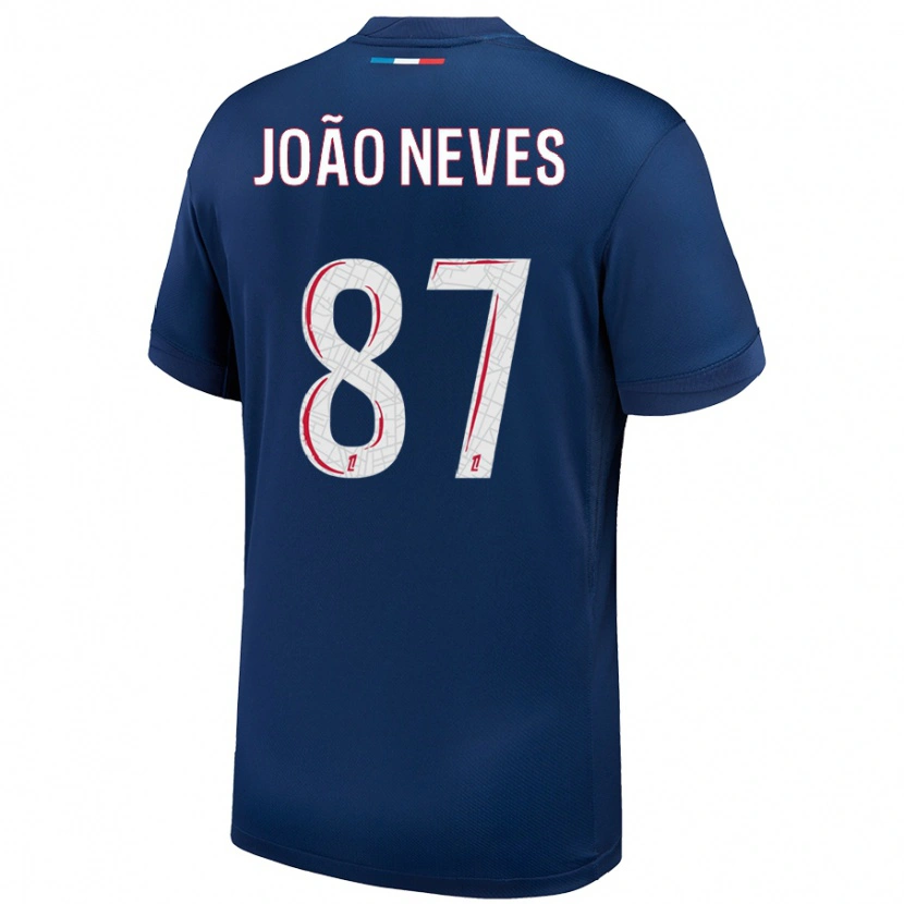 Danxen Mænd João Neves #87 Marineblå Hvid Hjemmebane Spillertrøjer 2024/25 Trøje T-Shirt