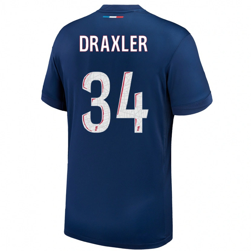 Danxen Mænd Julian Draxler #34 Marineblå Hvid Hjemmebane Spillertrøjer 2024/25 Trøje T-Shirt