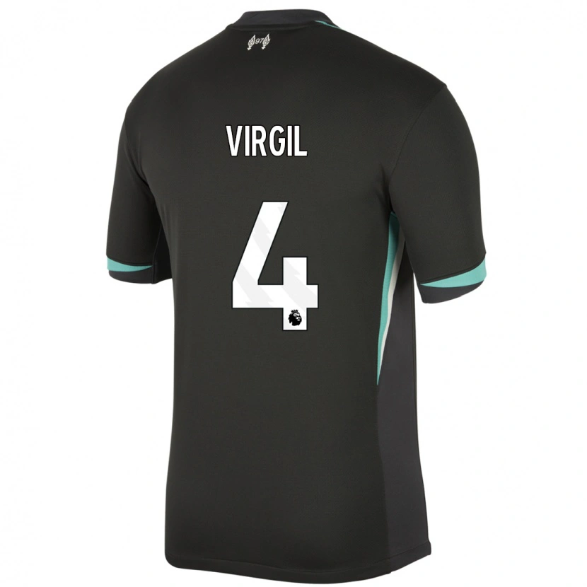 Danxen Mænd Virgil Van Dijk #4 Sort Antracit Hvid Udebane Spillertrøjer 2024/25 Trøje T-Shirt