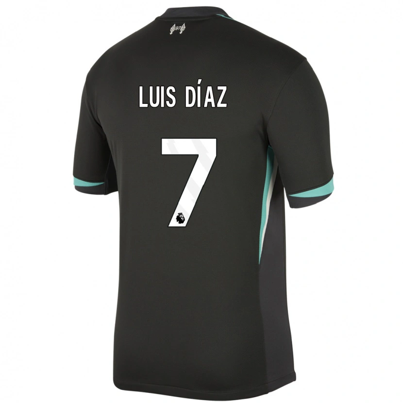 Danxen Mænd Luis Díaz #7 Sort Antracit Hvid Udebane Spillertrøjer 2024/25 Trøje T-Shirt