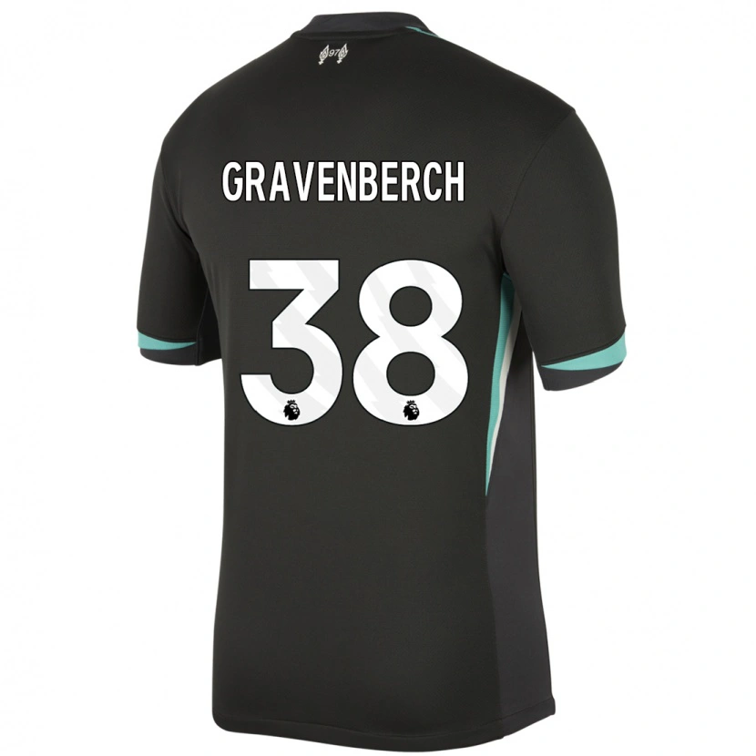 Danxen Mænd Ryan Gravenberch #38 Sort Antracit Hvid Udebane Spillertrøjer 2024/25 Trøje T-Shirt