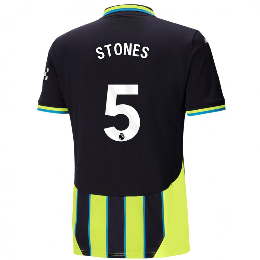 Danxen Mænd John Stones #5 Blå Gul Udebane Spillertrøjer 2024/25 Trøje T-Shirt