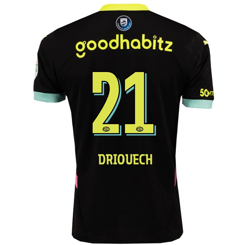 Danxen Mænd Couhaib Driouech #21 Sort Gul Udebane Spillertrøjer 2024/25 Trøje T-Shirt