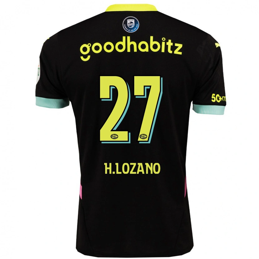 Danxen Mænd Hirving Lozano #27 Sort Gul Udebane Spillertrøjer 2024/25 Trøje T-Shirt
