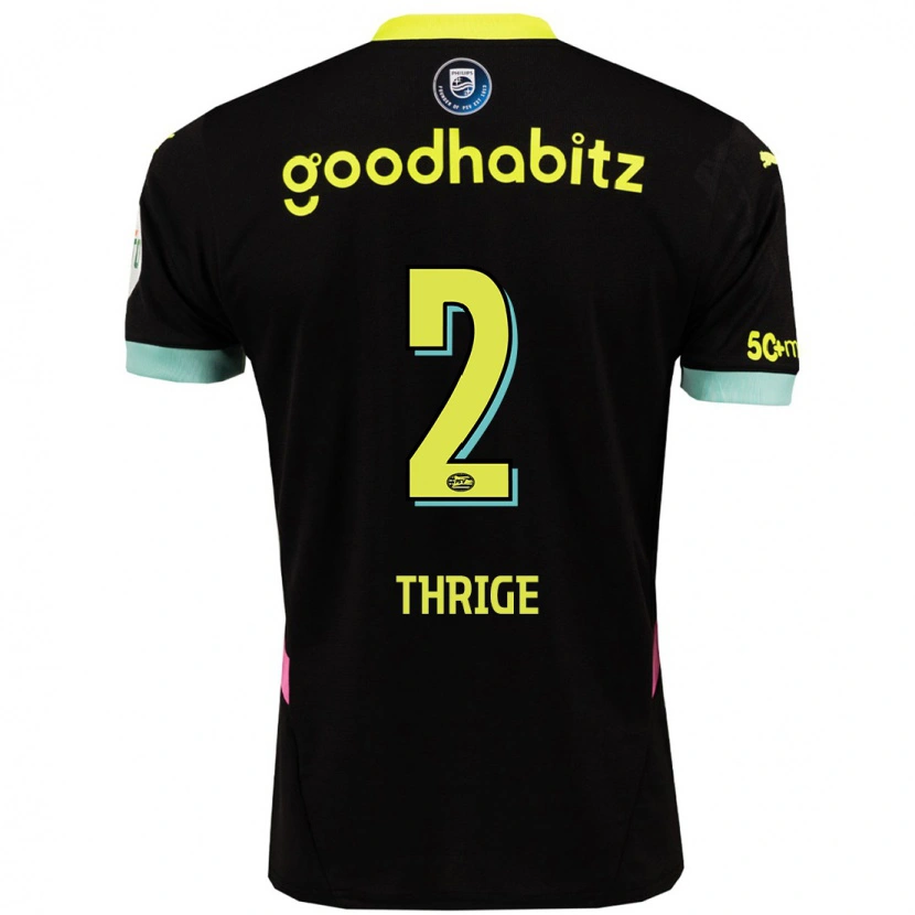 Danxen Mænd Sara Thrige #2 Sort Gul Udebane Spillertrøjer 2024/25 Trøje T-Shirt