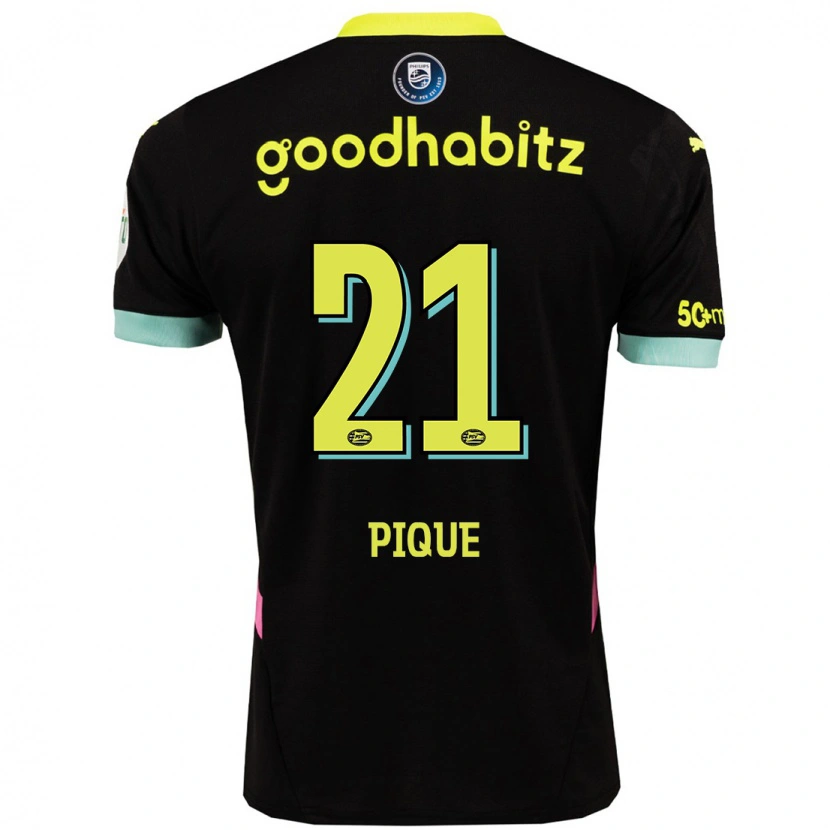 Danxen Mænd Naomi Piqué #21 Sort Gul Udebane Spillertrøjer 2024/25 Trøje T-Shirt