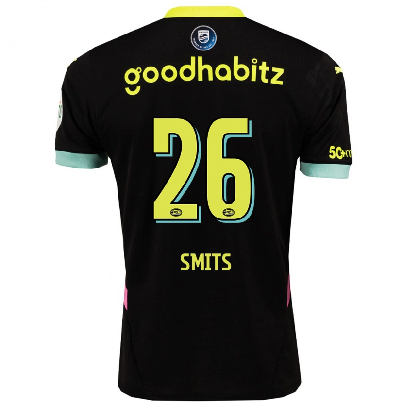 Danxen Mænd Eef Smits #26 Sort Gul Udebane Spillertrøjer 2024/25 Trøje T-Shirt