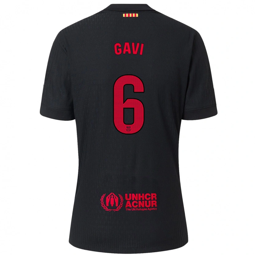 Danxen Mænd Gavi #6 Sort Rød Udebane Spillertrøjer 2024/25 Trøje T-Shirt
