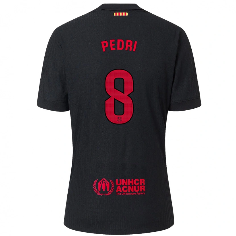 Danxen Mænd Pedri #8 Sort Rød Udebane Spillertrøjer 2024/25 Trøje T-Shirt