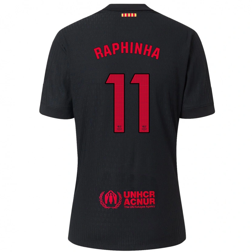 Danxen Mænd Raphinha #11 Sort Rød Udebane Spillertrøjer 2024/25 Trøje T-Shirt