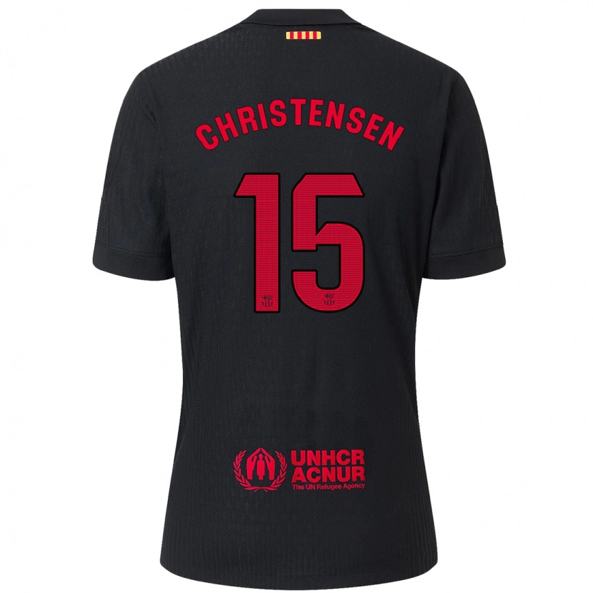 Danxen Mænd Andreas Christensen #15 Sort Rød Udebane Spillertrøjer 2024/25 Trøje T-Shirt