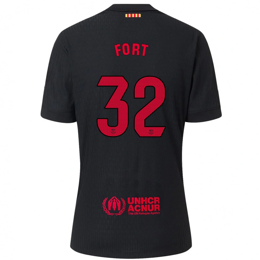 Danxen Mænd Héctor Fort #32 Sort Rød Udebane Spillertrøjer 2024/25 Trøje T-Shirt