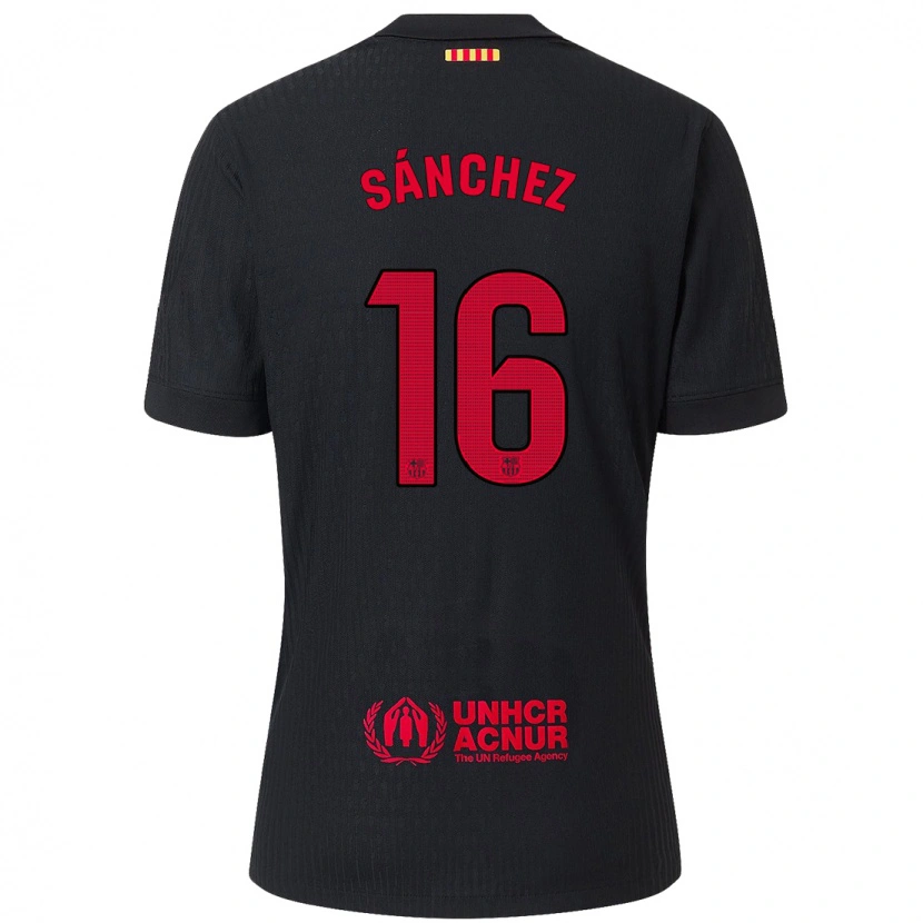 Danxen Mænd Edu Sánchez #16 Sort Rød Udebane Spillertrøjer 2024/25 Trøje T-Shirt