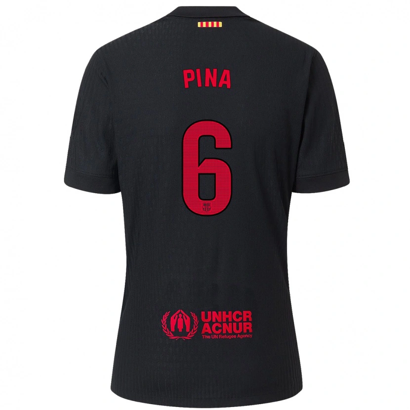 Danxen Mænd Clàudia Pina #6 Sort Rød Udebane Spillertrøjer 2024/25 Trøje T-Shirt
