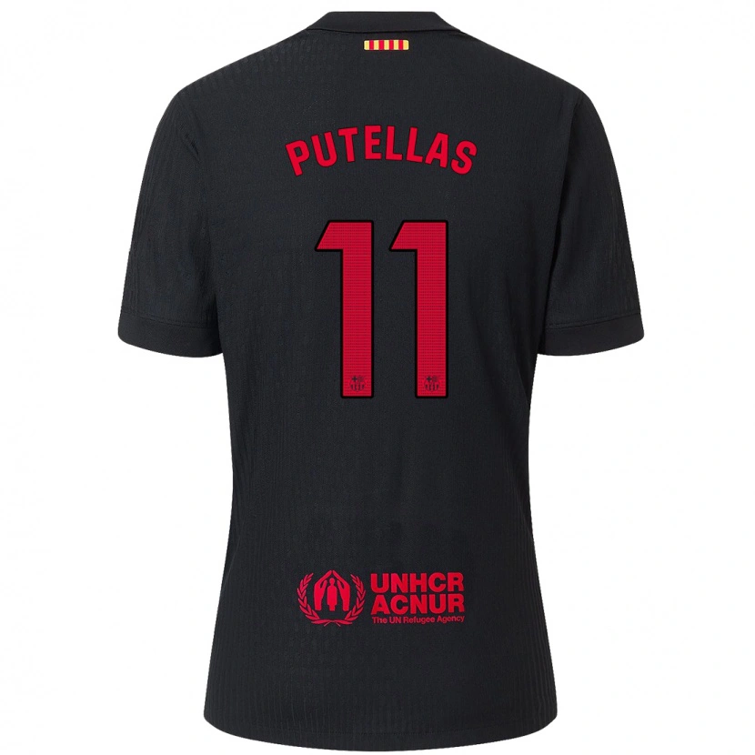 Danxen Mænd Alexia Putellas #11 Sort Rød Udebane Spillertrøjer 2024/25 Trøje T-Shirt