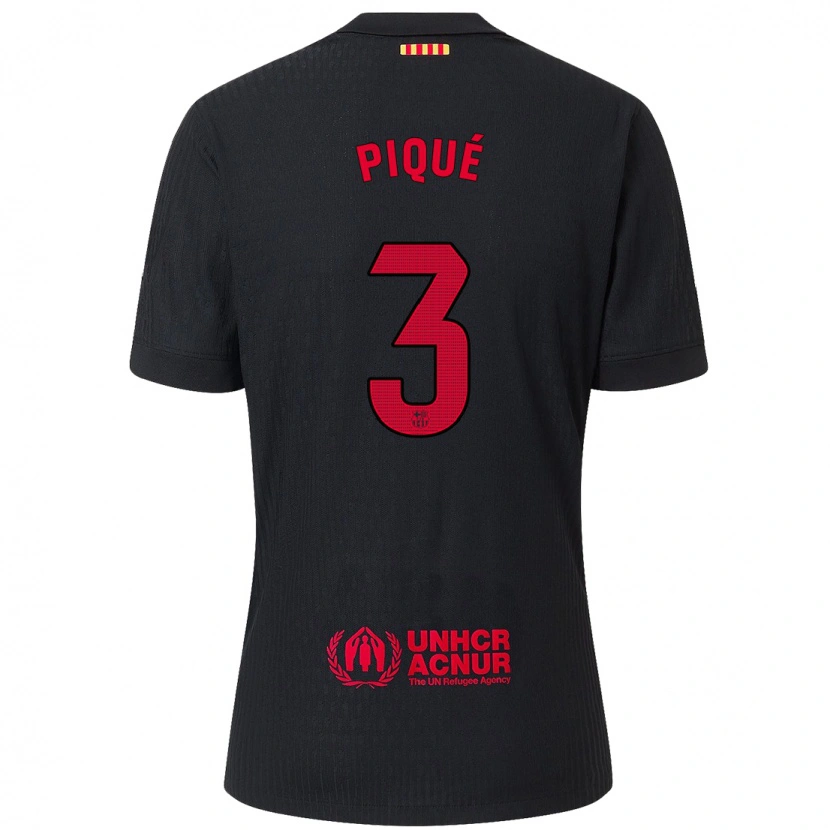 Danxen Mænd Gerard Pique #3 Sort Rød Udebane Spillertrøjer 2024/25 Trøje T-Shirt