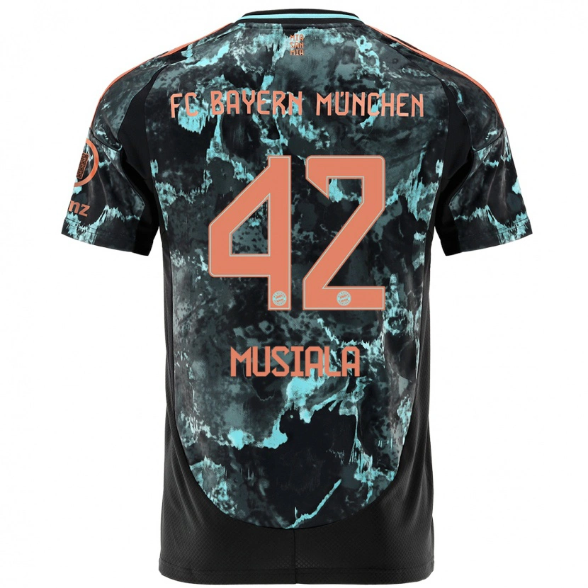 Danxen Mænd Jamal Musiala #42 Sort Udebane Spillertrøjer 2024/25 Trøje T-Shirt