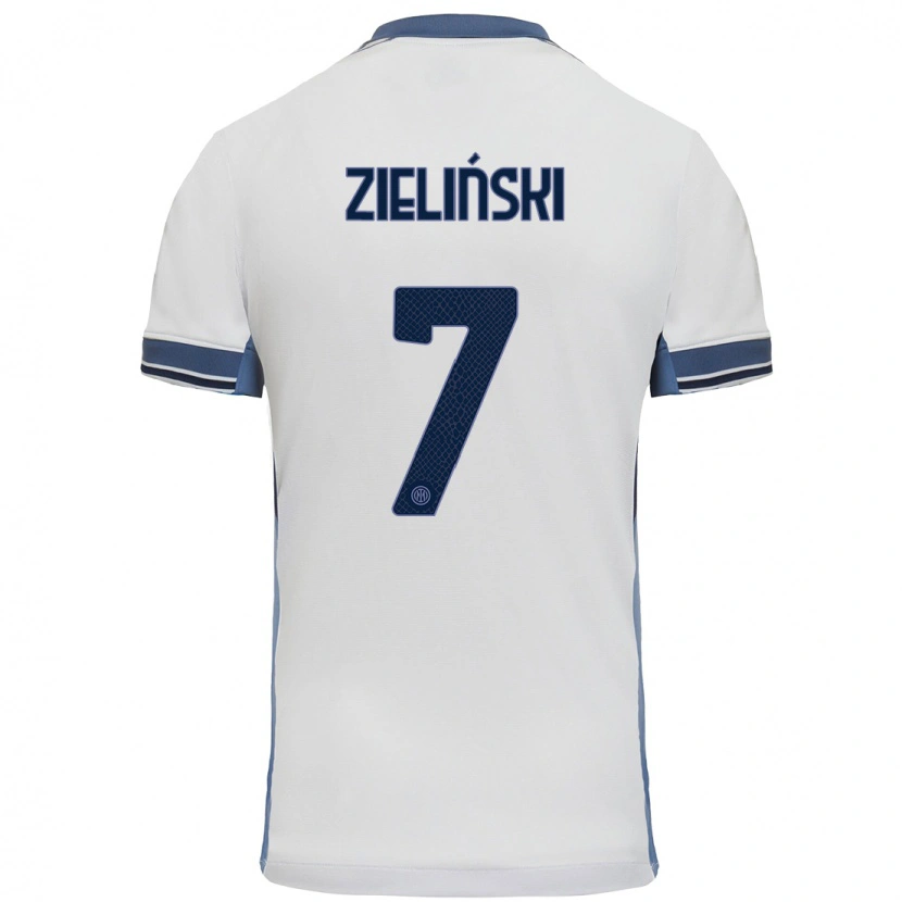 Danxen Mænd Piotr Zieliński #7 Hvid Grå Udebane Spillertrøjer 2024/25 Trøje T-Shirt
