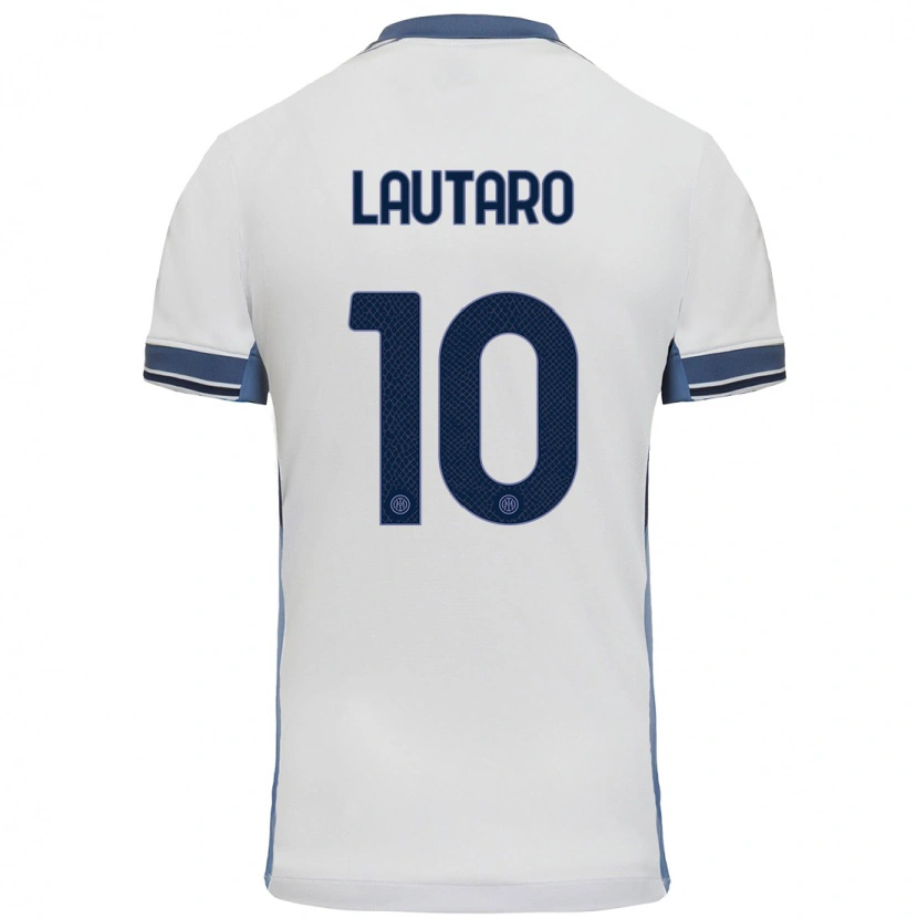 Danxen Mænd Lautaro Martínez #10 Hvid Grå Udebane Spillertrøjer 2024/25 Trøje T-Shirt