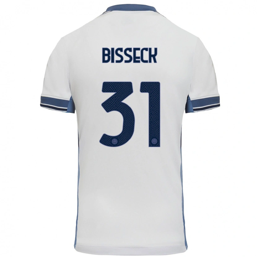Danxen Mænd Yann Bisseck #31 Hvid Grå Udebane Spillertrøjer 2024/25 Trøje T-Shirt