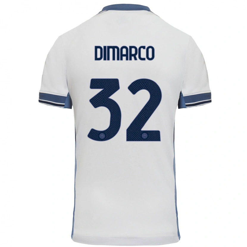 Danxen Mænd Federico Dimarco #32 Hvid Grå Udebane Spillertrøjer 2024/25 Trøje T-Shirt