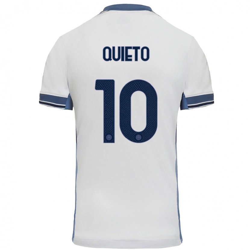 Danxen Mænd Daniele Quieto #10 Hvid Grå Udebane Spillertrøjer 2024/25 Trøje T-Shirt