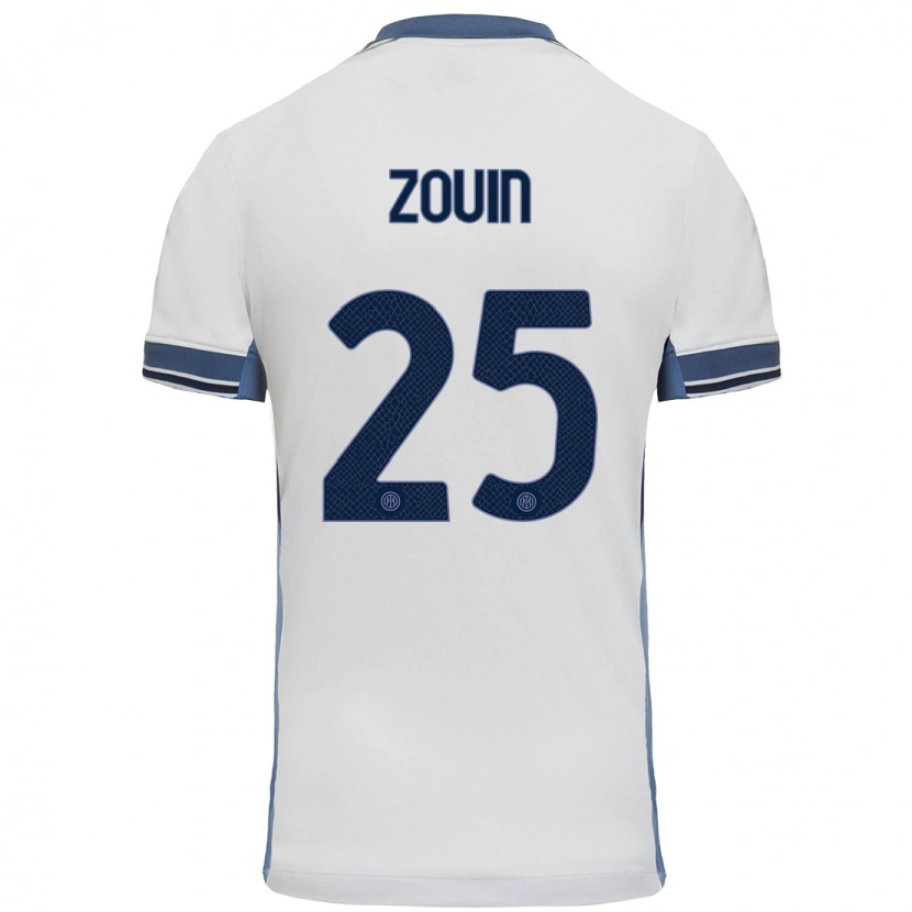 Danxen Mænd Aymen Zouin #25 Hvid Grå Udebane Spillertrøjer 2024/25 Trøje T-Shirt