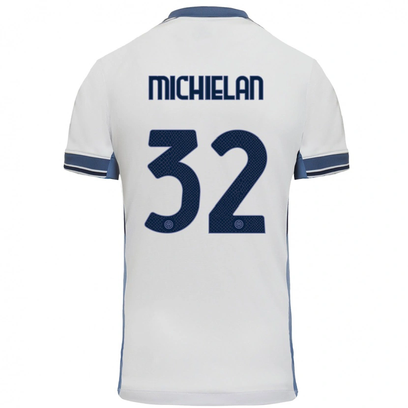 Danxen Mænd Mattia Michielan #32 Hvid Grå Udebane Spillertrøjer 2024/25 Trøje T-Shirt