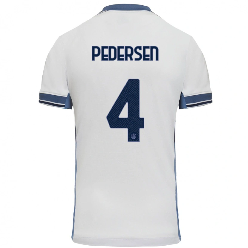 Danxen Mænd Sofie Junge Pedersen #4 Hvid Grå Udebane Spillertrøjer 2024/25 Trøje T-Shirt