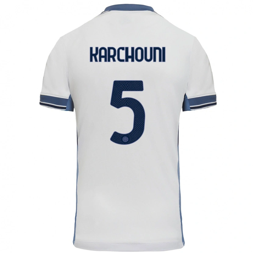 Danxen Mænd Ghoutia Karchouni #5 Hvid Grå Udebane Spillertrøjer 2024/25 Trøje T-Shirt