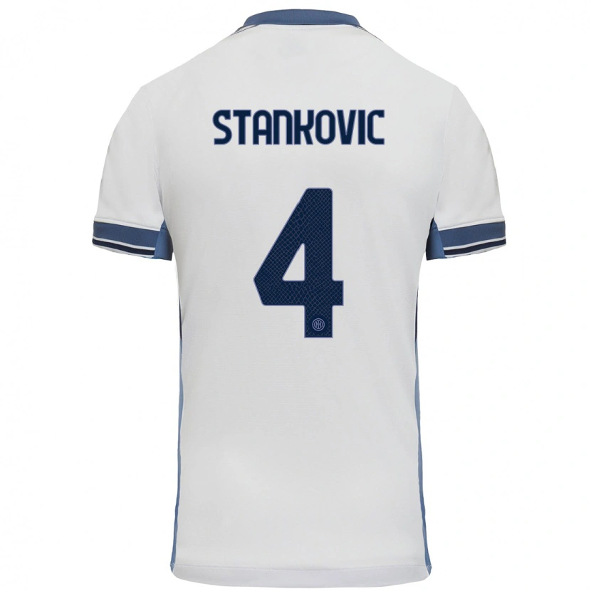 Danxen Mænd Aleksandar Stankovic #4 Hvid Grå Udebane Spillertrøjer 2024/25 Trøje T-Shirt