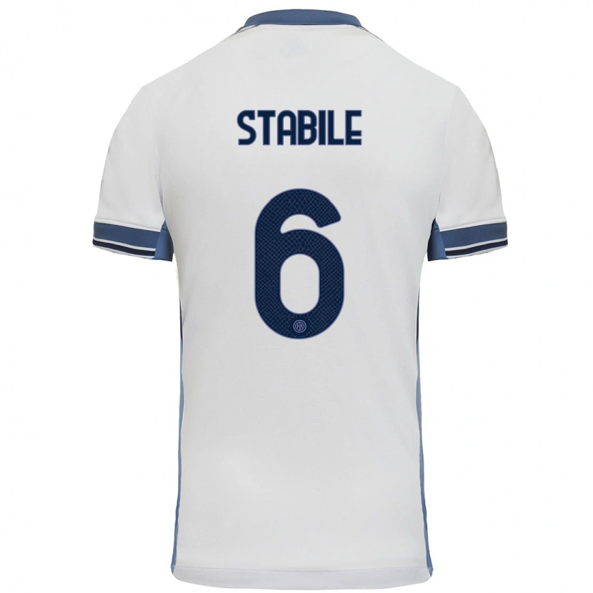 Danxen Mænd Giacomo Stabile #6 Hvid Grå Udebane Spillertrøjer 2024/25 Trøje T-Shirt