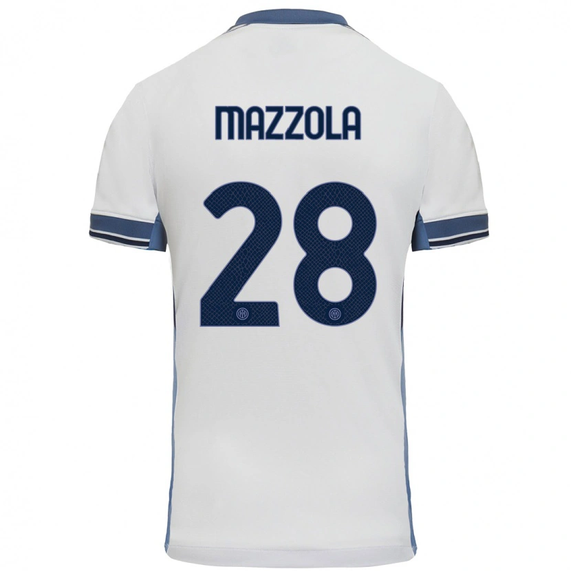 Danxen Mænd Giuseppe Mazzola #28 Hvid Grå Udebane Spillertrøjer 2024/25 Trøje T-Shirt