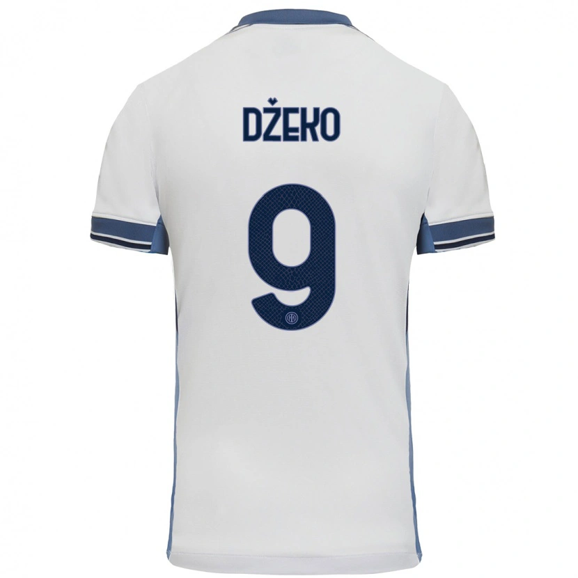 Danxen Mænd Edin Dzeko #9 Hvid Grå Udebane Spillertrøjer 2024/25 Trøje T-Shirt