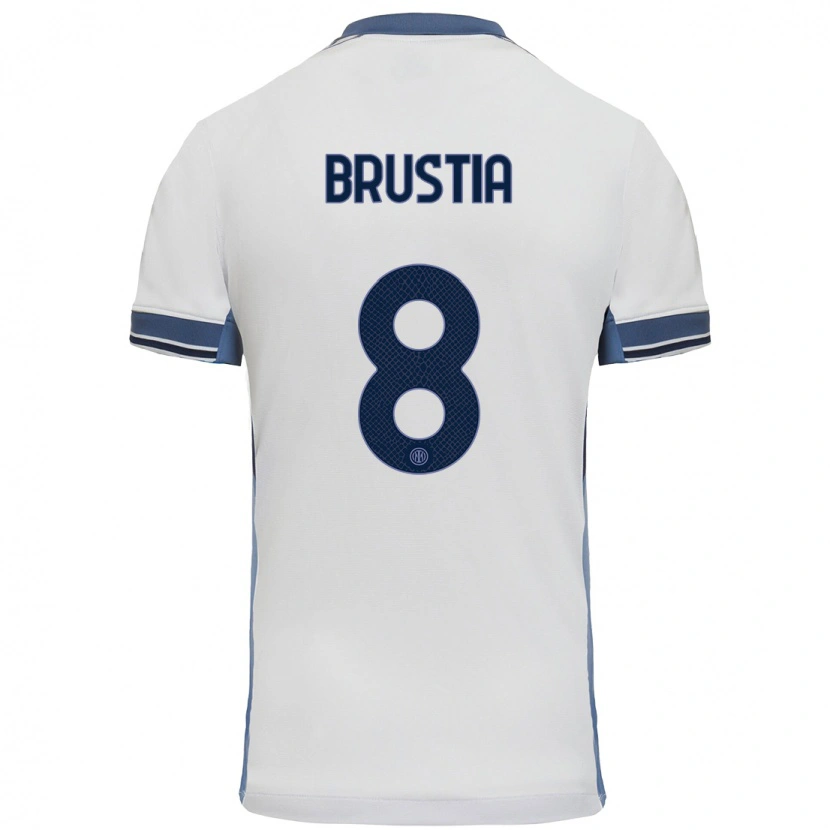 Danxen Mænd Martina Brustia #8 Hvid Grå Udebane Spillertrøjer 2024/25 Trøje T-Shirt