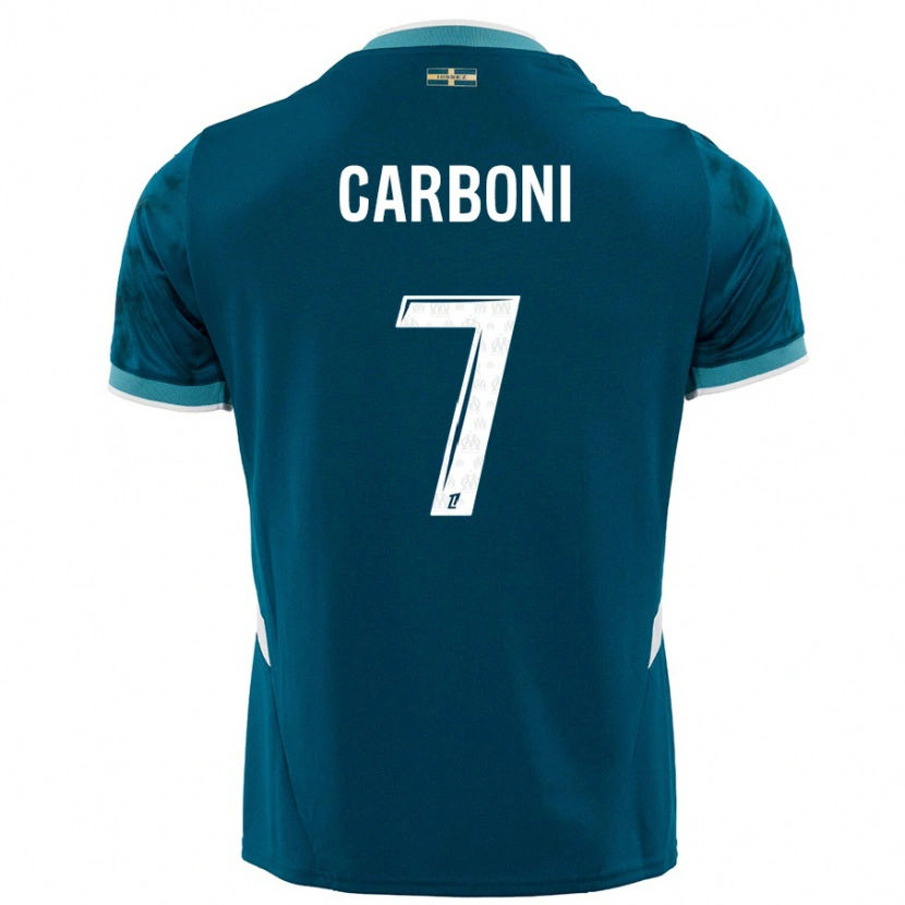 Danxen Mænd Valentín Carboni #7 Turkis Blå Udebane Spillertrøjer 2024/25 Trøje T-Shirt
