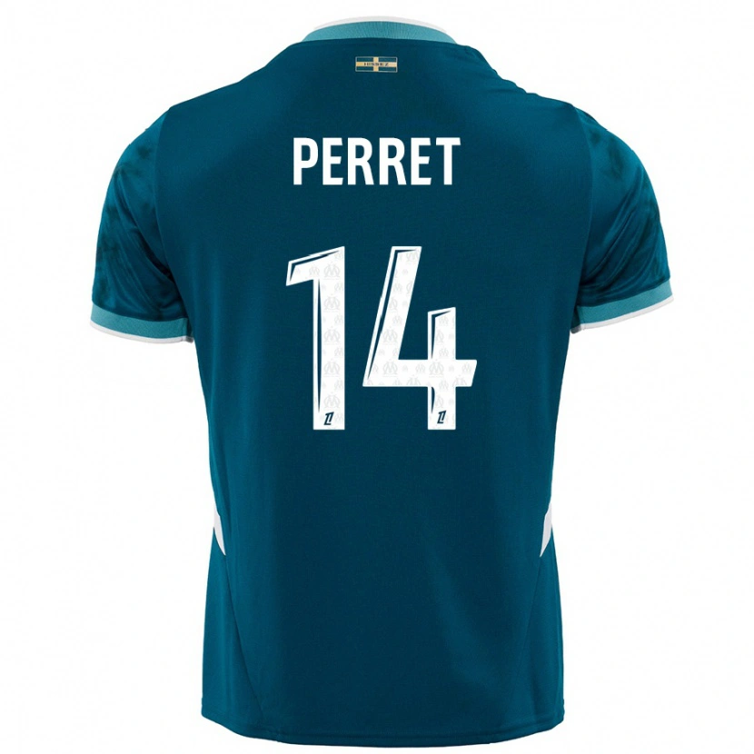 Danxen Mænd Jenny Perret #14 Turkis Blå Udebane Spillertrøjer 2024/25 Trøje T-Shirt