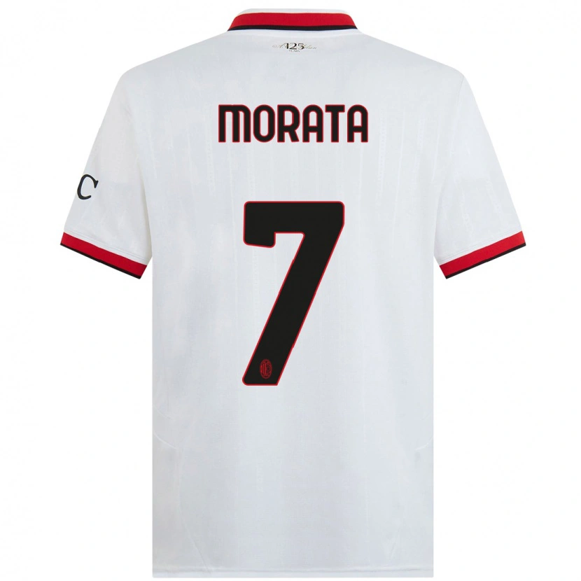 Danxen Mænd Álvaro Morata #7 Hvid Sort Rød Udebane Spillertrøjer 2024/25 Trøje T-Shirt
