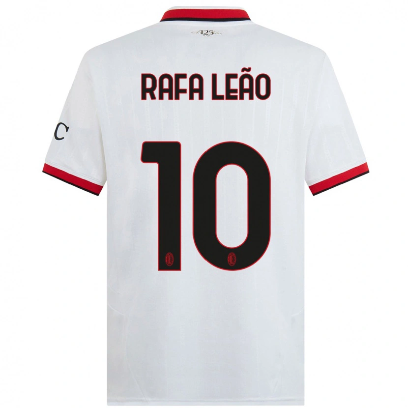 Danxen Mænd Rafael Leão #10 Hvid Sort Rød Udebane Spillertrøjer 2024/25 Trøje T-Shirt
