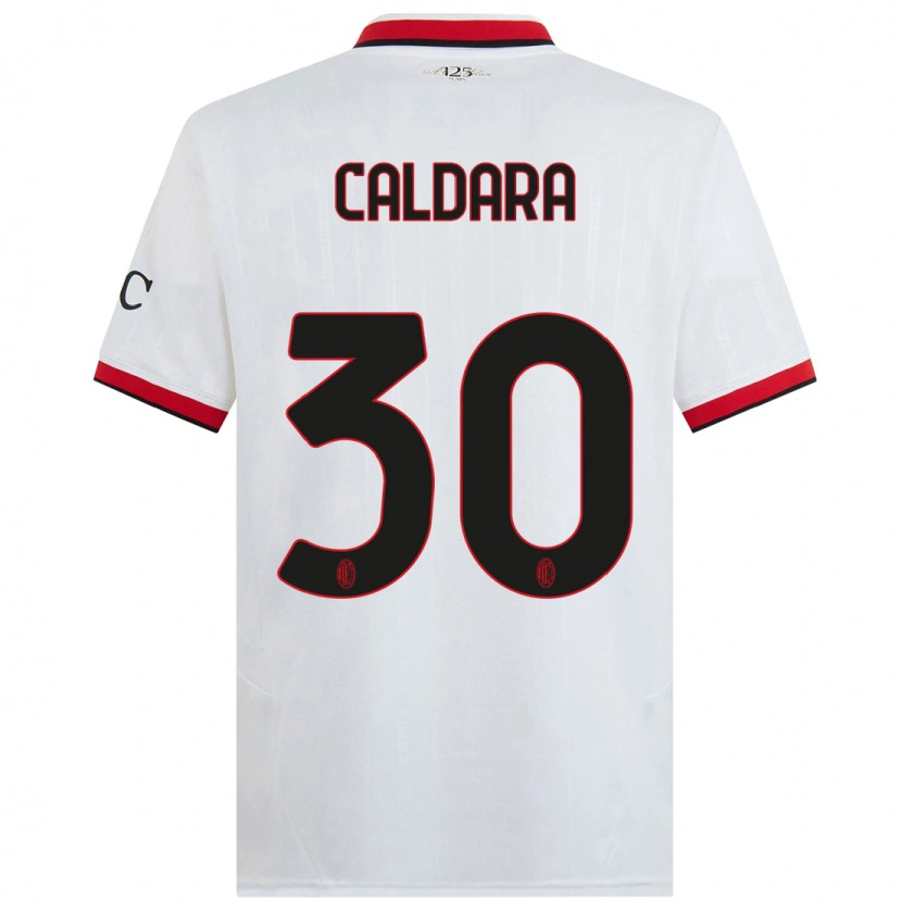 Danxen Mænd Mattia Caldara #30 Hvid Sort Rød Udebane Spillertrøjer 2024/25 Trøje T-Shirt
