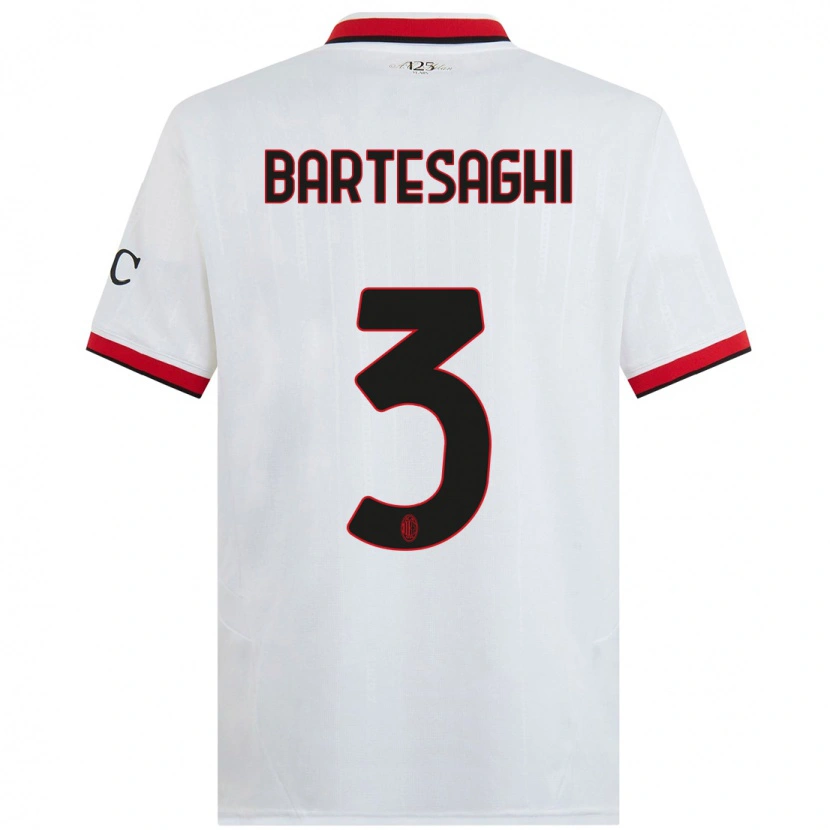 Danxen Mænd Davide Bartesaghi #3 Hvid Sort Rød Udebane Spillertrøjer 2024/25 Trøje T-Shirt
