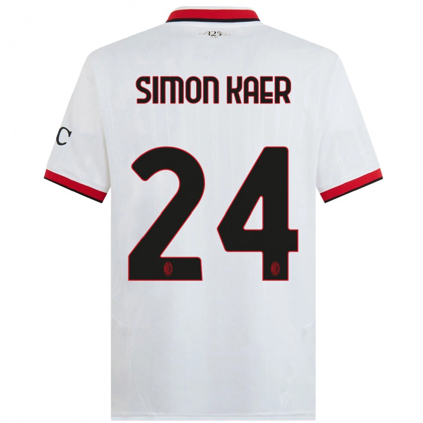 Danxen Mænd Simon Kaer #24 Hvid Sort Rød Udebane Spillertrøjer 2024/25 Trøje T-Shirt